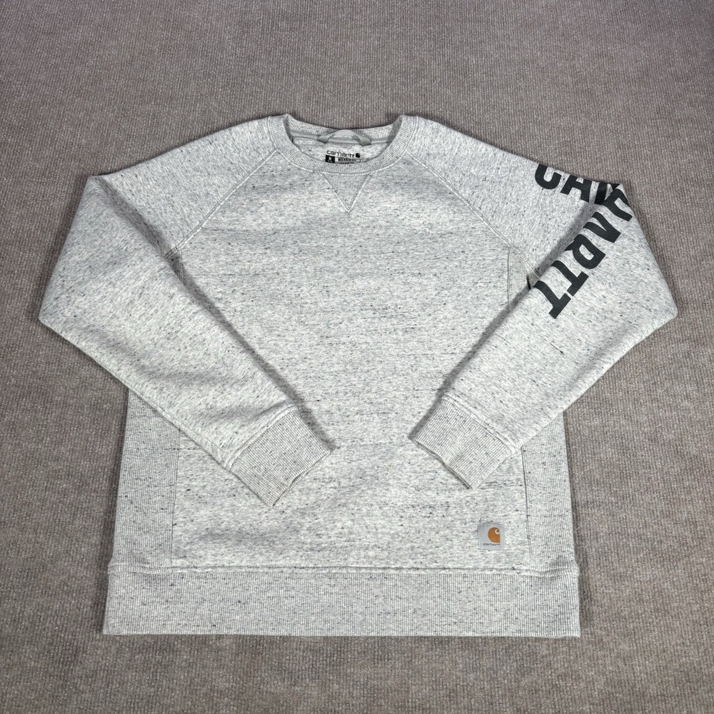 Carhartt Sweatshirt Womens M Heather Gray Crewneck Relaxed Fit Spellout Workwear